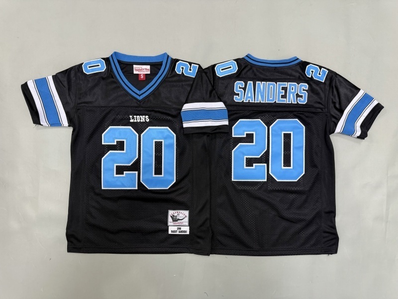 Youth Detroit Lions #20 Sanders Black Throwback Limited Nike NFL Jersey 01